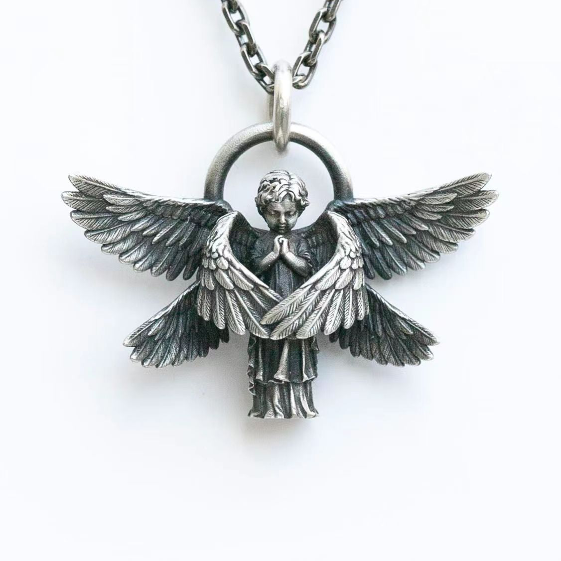 Angel Amulet Necklace, Angel Pendant Necklace Angel Wings Amulet, Seraphim  Pray Pendant, for Men and Women