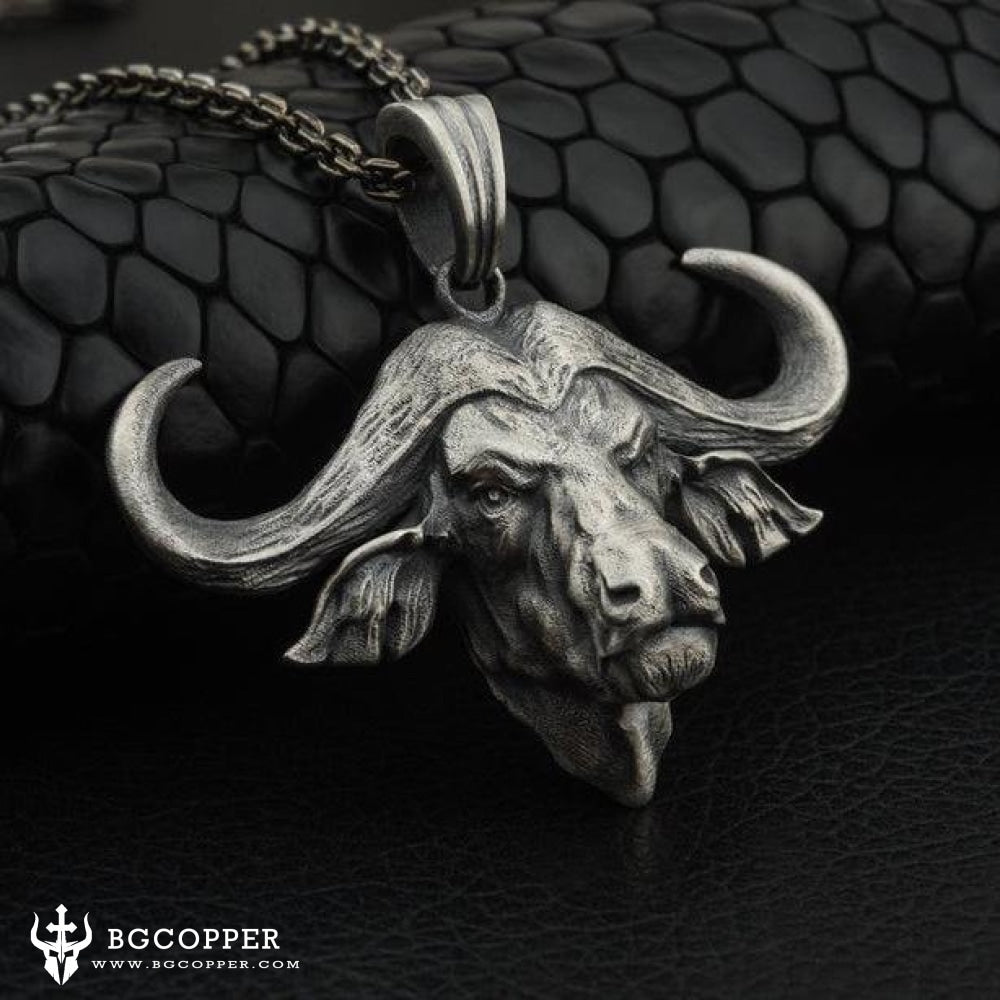 Pure Tin 3D Buffalo Head Necklace BGCOPPER