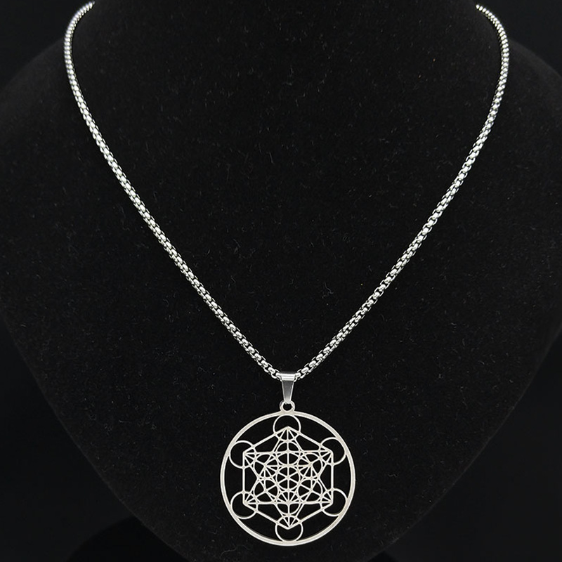 Stainless Steel Metatron's Cube Necklace Pendant Sacred Geometry Amule ...