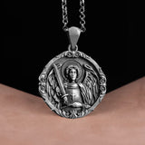 S925k Silver St. Michael Shield Angel Amulet Badge Necklace