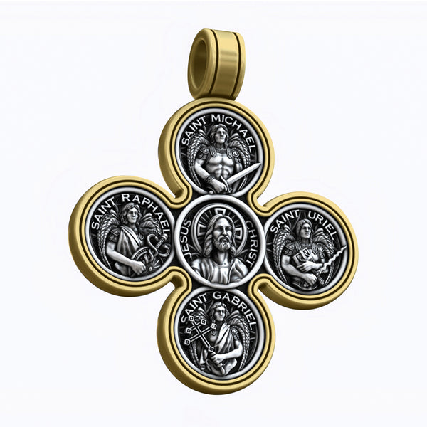 Baroque Style Crucifix Pendant with Jesus and the Four Archangels – A Symbol of Faith and Divine Protection