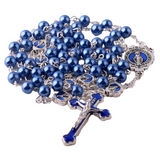 Jesus Mary Cross Blue Alloy Rosary Necklace