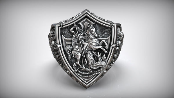 S925K Silver St. George Defeat the Dragon Ring