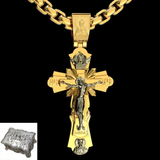 Gold-Plated Copper Crucifix Pendant with Jesus Christ and Religious Figures