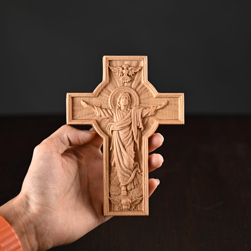 BGCOPPER Ascension  of Jesus wood carving cross —The best gifts for Easter