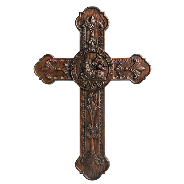 Bgcopper Lamb of God Wood Carving Cross Wall Decor - Paschal lamb