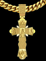 Gold-Plated Copper Crucifix Pendant with Jesus Christ and Religious Figures