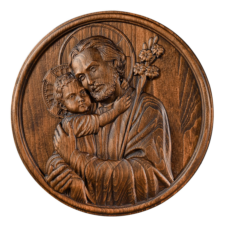 Joseph and Baby Jesus wood carving plaque - Father‘s day gift