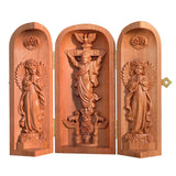 Hand-carved Portable Church - Mini Christian Ascension scene Triptych Altar