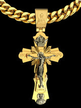 Gold-Plated Copper Crucifix Pendant with Jesus Christ and Religious Figures