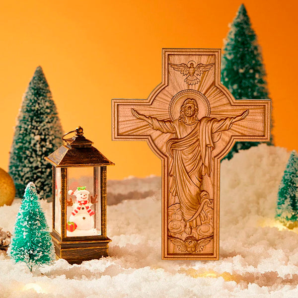 BGCOPPER Ascension  of Jesus wood carving cross —The best gifts for Easter