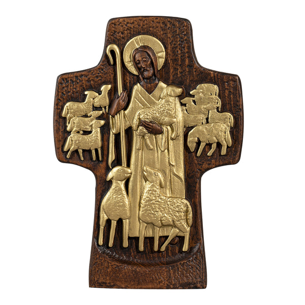 Good Shepherd Crucifix Wood Carving Religious Gift - Endless Care and Guidance