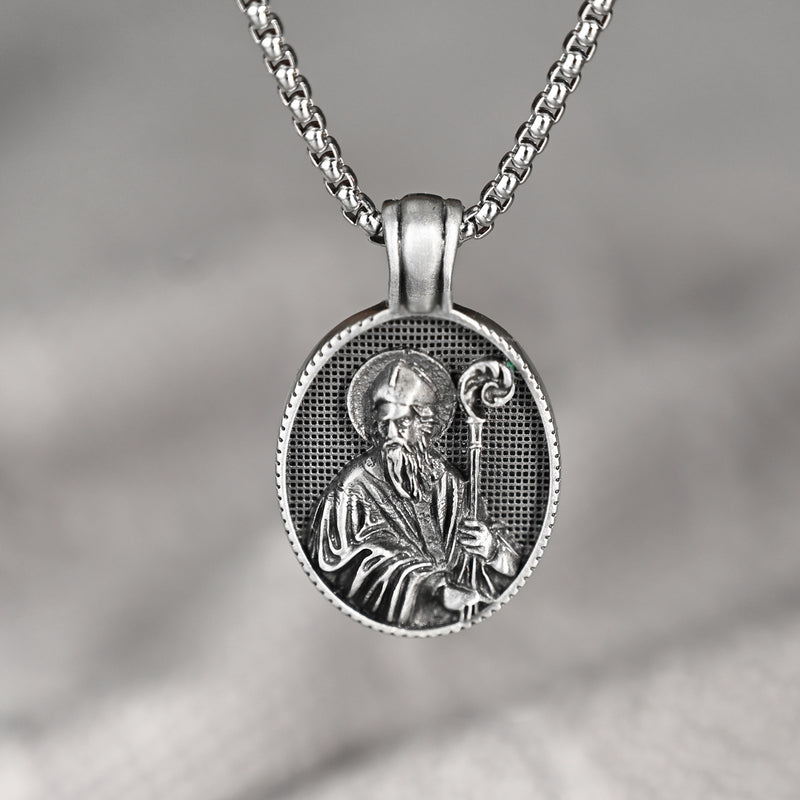 Pure Tin Saint Patrick Necklace,the Patron Saint of Ireland、Barbers、Engineers、Hairdressers、 Miners etc