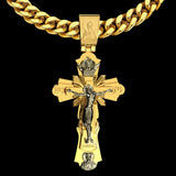 Gold-Plated Copper Crucifix Pendant with Jesus Christ and Religious Figures