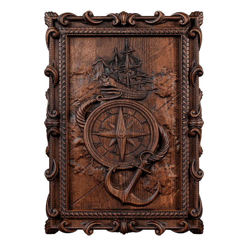 Voyager Sailor's Compass and Anchor Wooden Wall Decoration