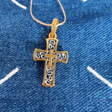 S925K Silver Gilt Openwork Cross Pendant