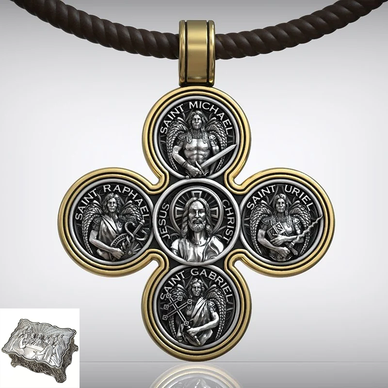 Baroque Style Crucifix Pendant with Jesus and the Four Archangels – A Symbol of Faith and Divine Protection