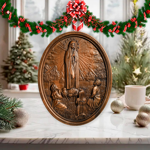 Our Lady of Fatima Wood Carving Decoration - Virgin Wall Pendant