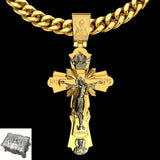 Gold-Plated Copper Crucifix Pendant with Jesus Christ and Religious Figures