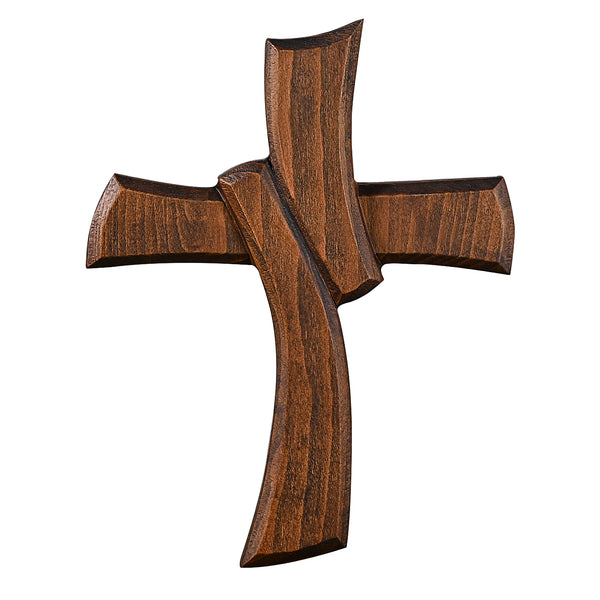 Minimalist Twist Wooden Hand Carved Cross for Wall Decor, Religious Gift Cross