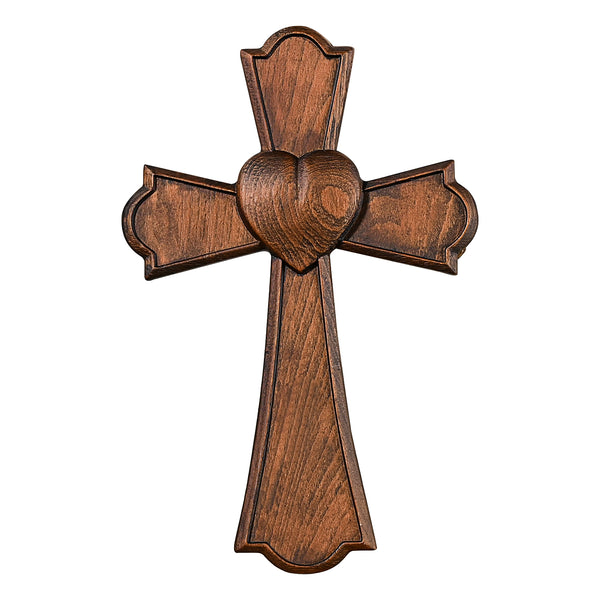 Eternal Heart Wooden Hand Carved Cross for Wall Decor, Religious Gift Cross