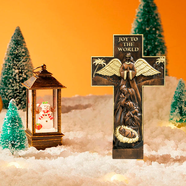 Christmas cross, Nativity cross,Joy to the world wood carving- best Christmas gift