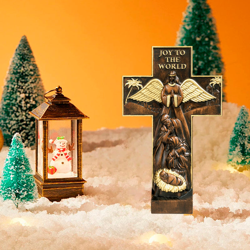 Christmas cross, Nativity cross,Joy to the world wood carving- best Christmas gift