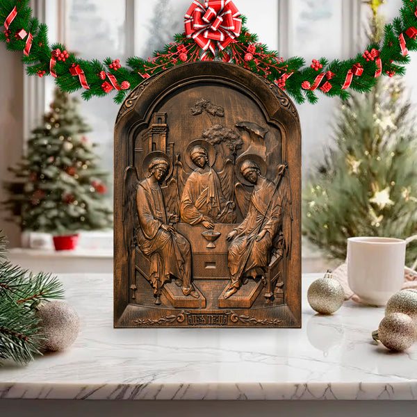 Orthodox Icon Holy Trinity  wooden carving gift