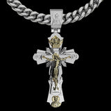 Gold-Plated Copper Crucifix Pendant with Jesus Christ and Religious Figures