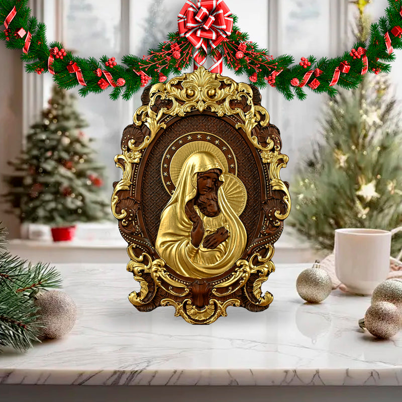 Mother Mary with Baby Jesus Wood Carving Decor