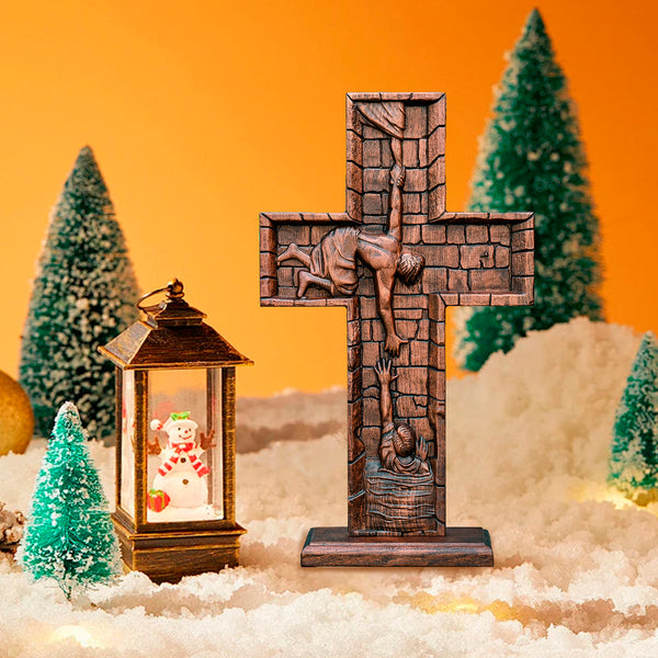 BGCOPPER Savior Jesus Cross - Carved from Natural Wood