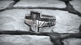 S925K Silver Jesus Guardian Cross Sacred Heart of Jesus Ring