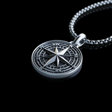 Handmade S925K Silver Compass Pendant Necklace