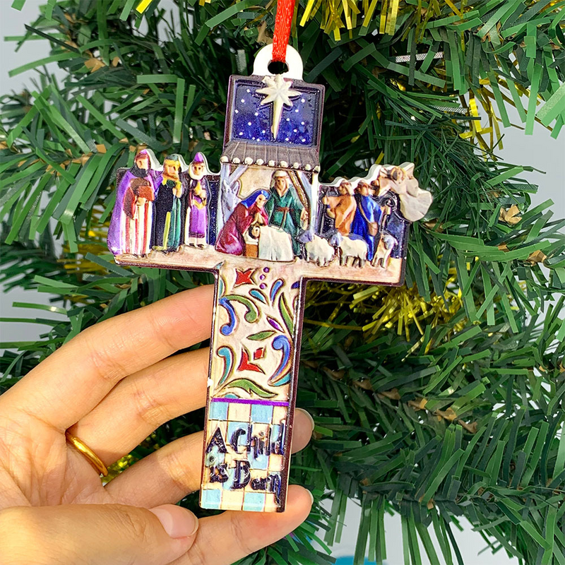 Nativity Cross Resin Hand Painted Color Decoration