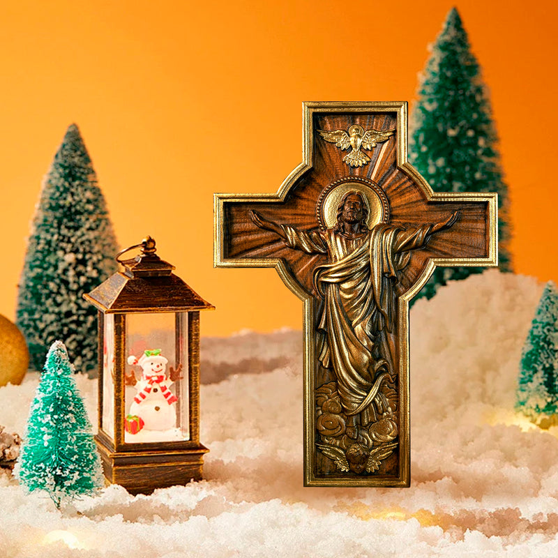 Ascension of Jesus wood carving cross