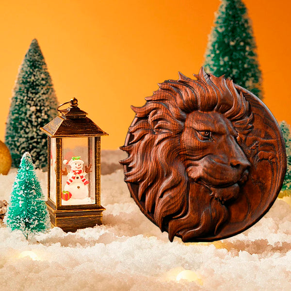 Round Lion Seal Wooden Wall Decoration