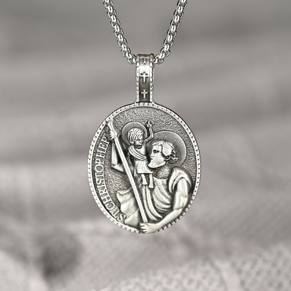 Pure Tin ST CHRISTOPHER CHRISTIAN necklace/The patron saint of athletes, sailors, ferrymen and travelers