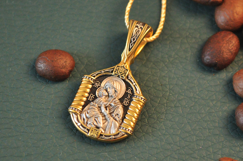 S925K Silver Gilt Our Lady of Perpetual Help Pendant Necklace