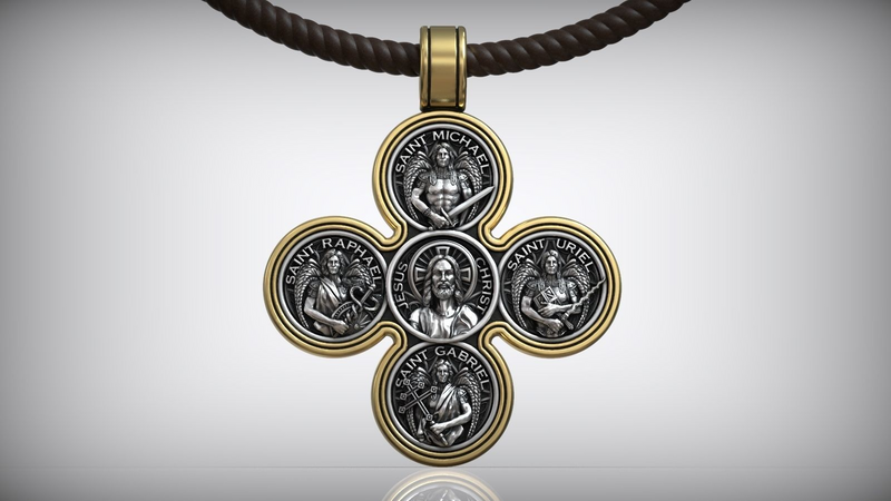 Baroque Style Crucifix Pendant with Jesus and the Four Archangels – A Symbol of Faith and Divine Protection