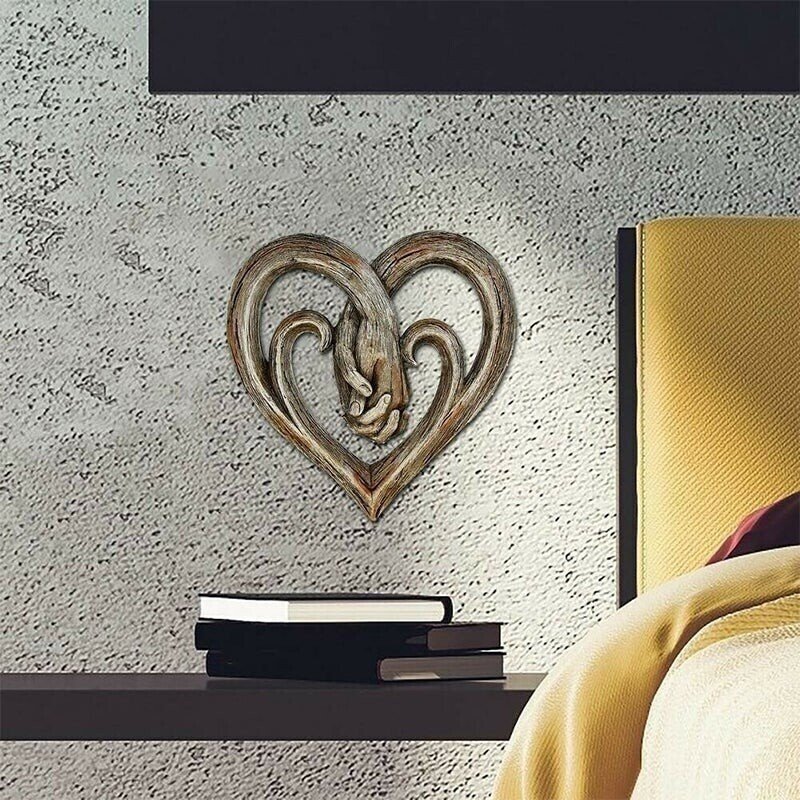 Top Brass Heart Holding Hands Wall Decor Decorative Art Sculpture - Faux  Wood Finish - Forever Love