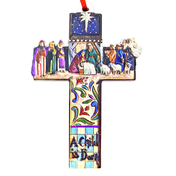 Nativity Cross Resin Hand Painted Color Decoration