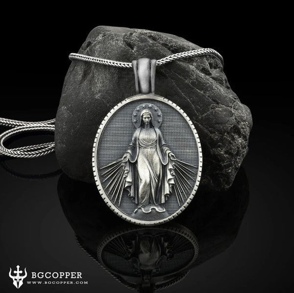 Pure Tin Miraculous Medal Virgin Mary Necklace