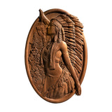 Native American Woman and Wolf Wood Carving Decor - Engraved on Natural Wood