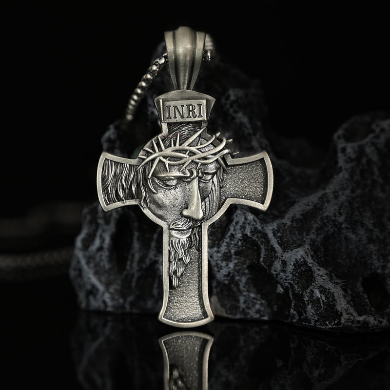 Sterling Pewter/S925K Silver Jesus Cross Necklace