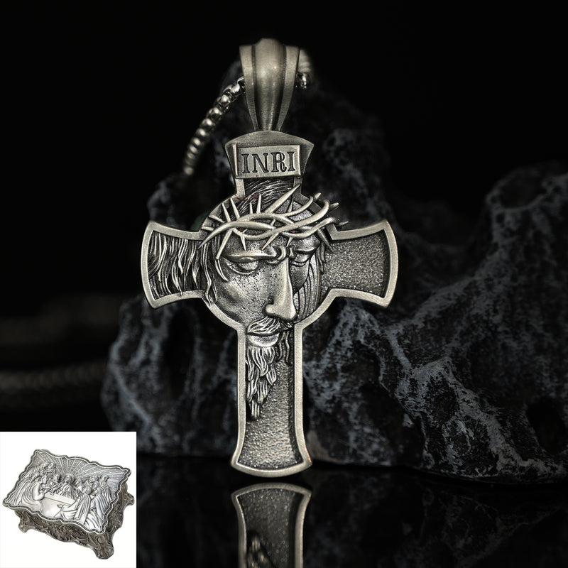 Sterling Pewter/S925K Silver Jesus Cross Necklace