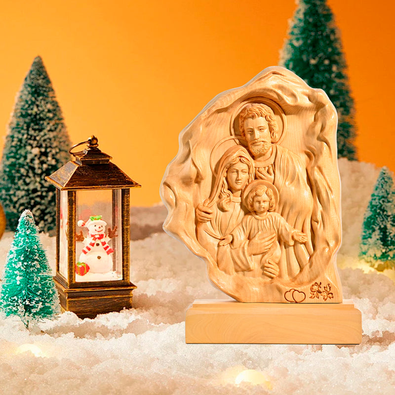 Southern European Boxwood Holy Family Blessing Ornament - Engraved with Your Surname