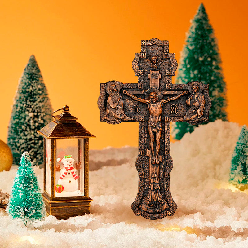 Bgcopper Wooden Orthodox religious Carved Crucifix - Carved from natural wood