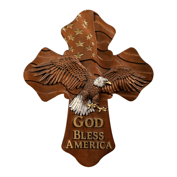 American Eagle Wooden Cross - God Bless America