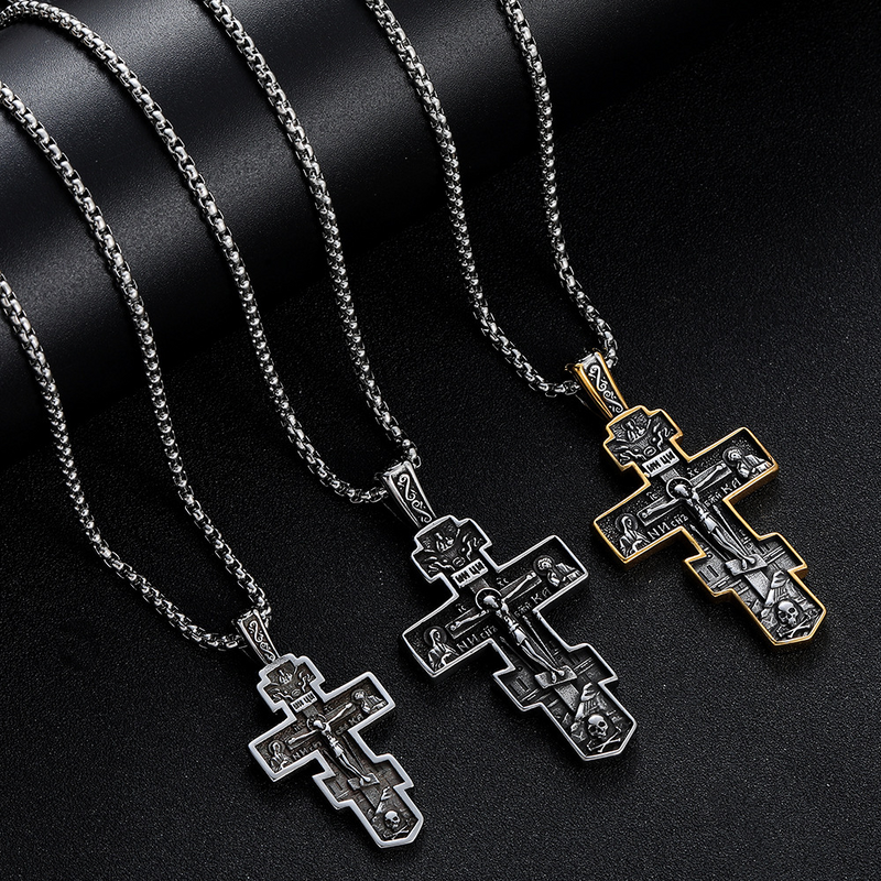 Stainless Steel Orthodox Cross Pendant Necklace