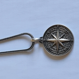 Handmade S925K Silver Compass Pendant Necklace